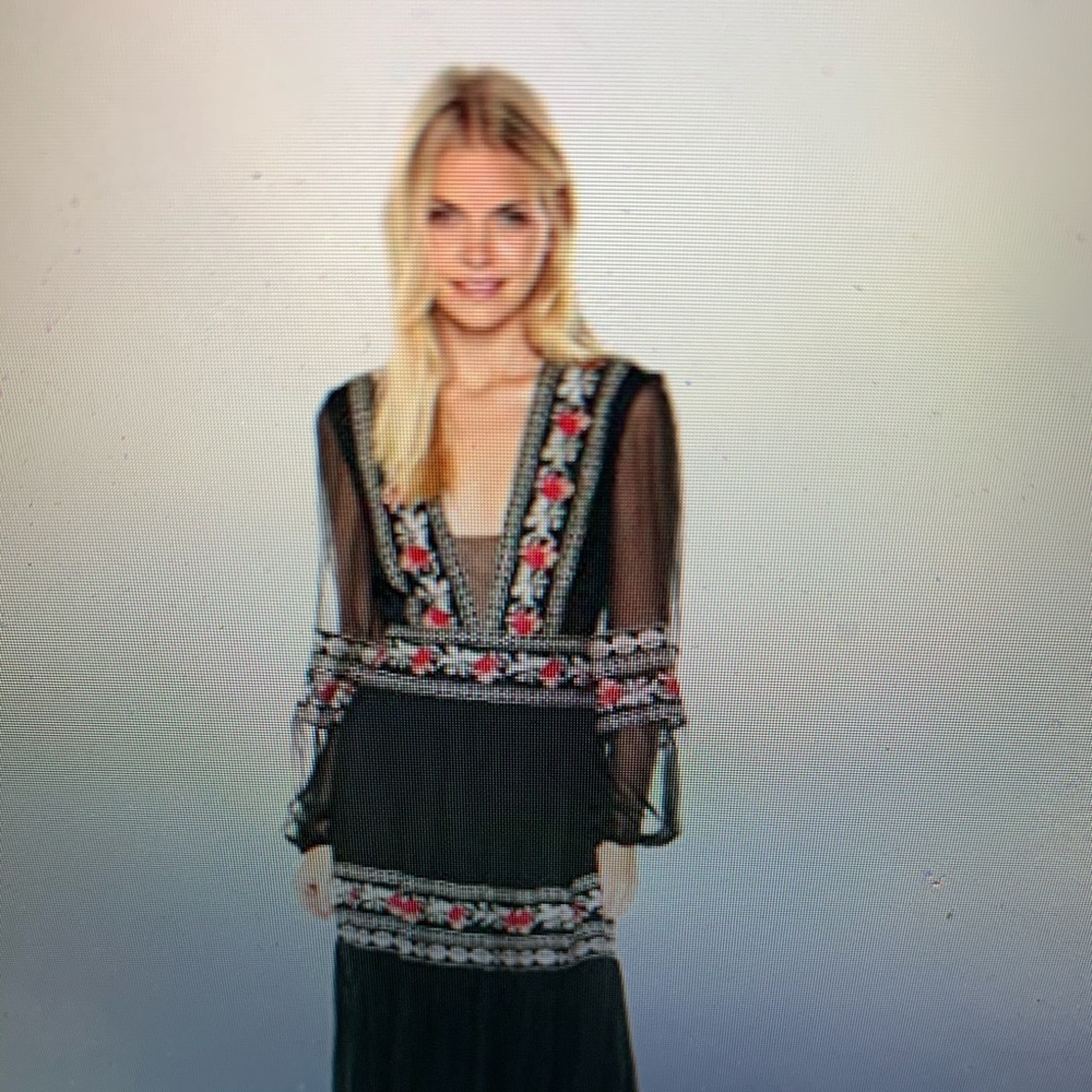 BCBGMAXAZRIA Selene Embroidered Dress long sleeve